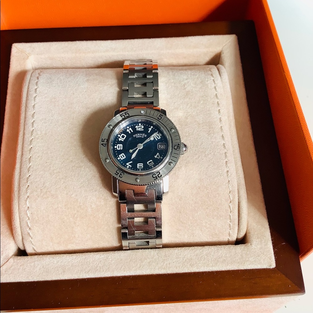 HERMES Clipper Diver Date Navy Dial Ladies Watch💙🤍💙🤍💙